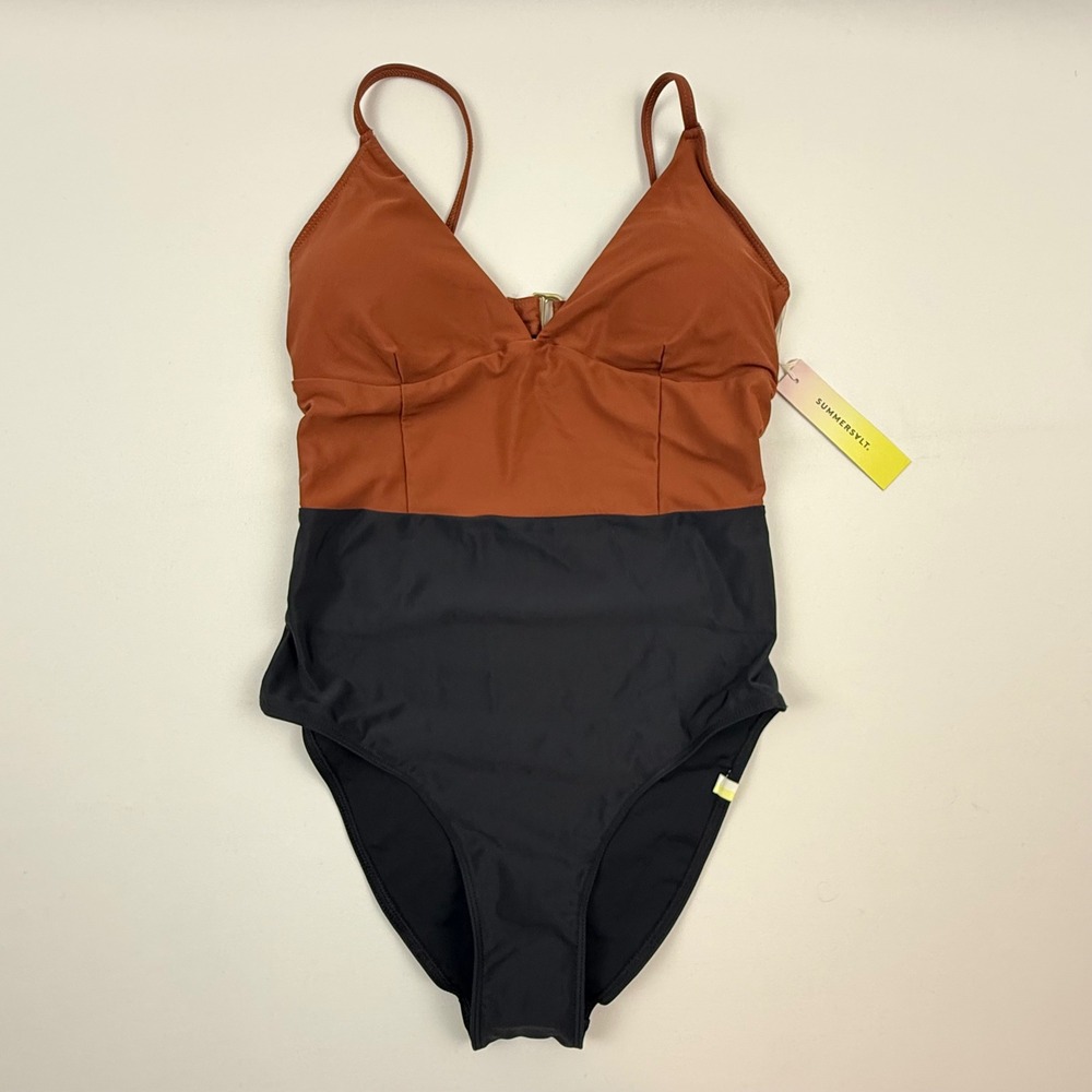Summersalt The New Wave One Piece Swimsuit Brown Black Colorblock Size 4 NEW